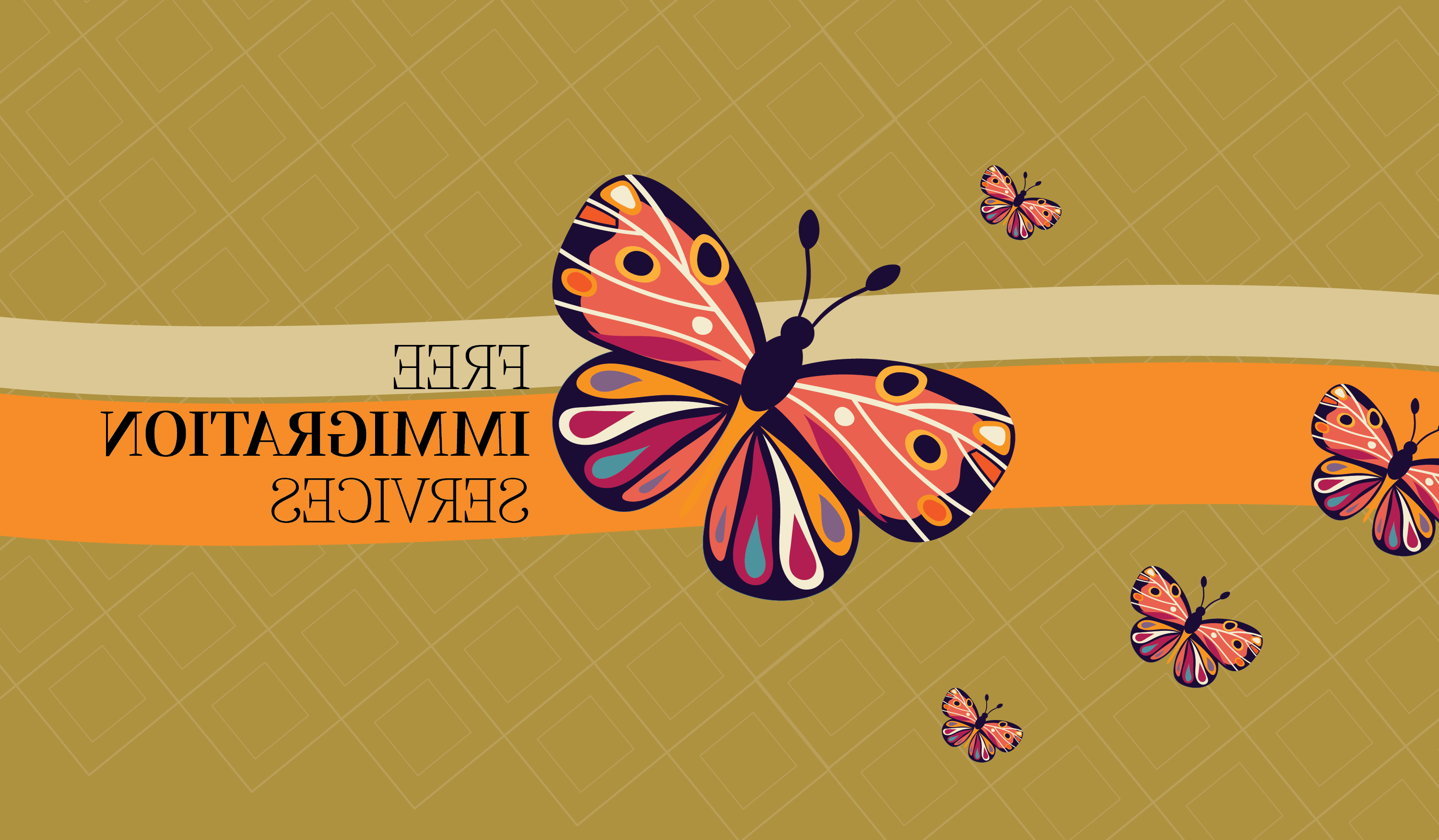 Illustration of Butterflies with Text that reads: Free Immigration Services