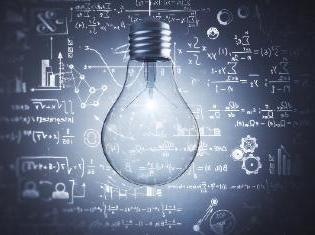 A lightbulb in front of several mathematical equations.